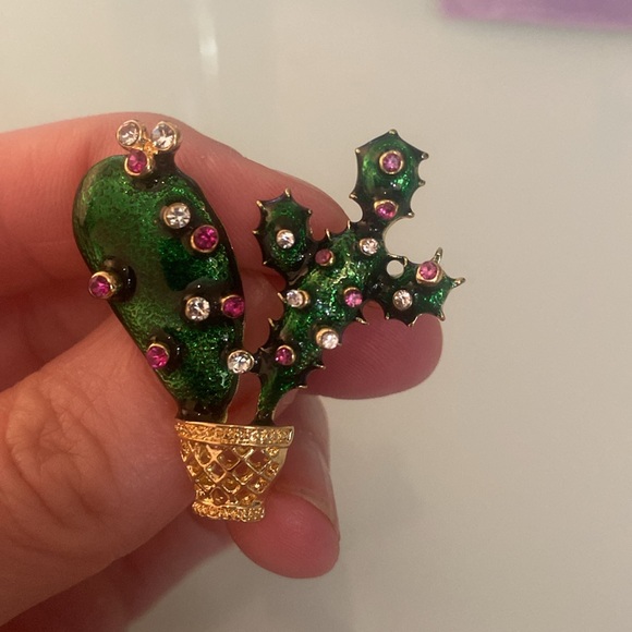 Vintage cactus brooch - enamel with gems - Picture 4 of 4